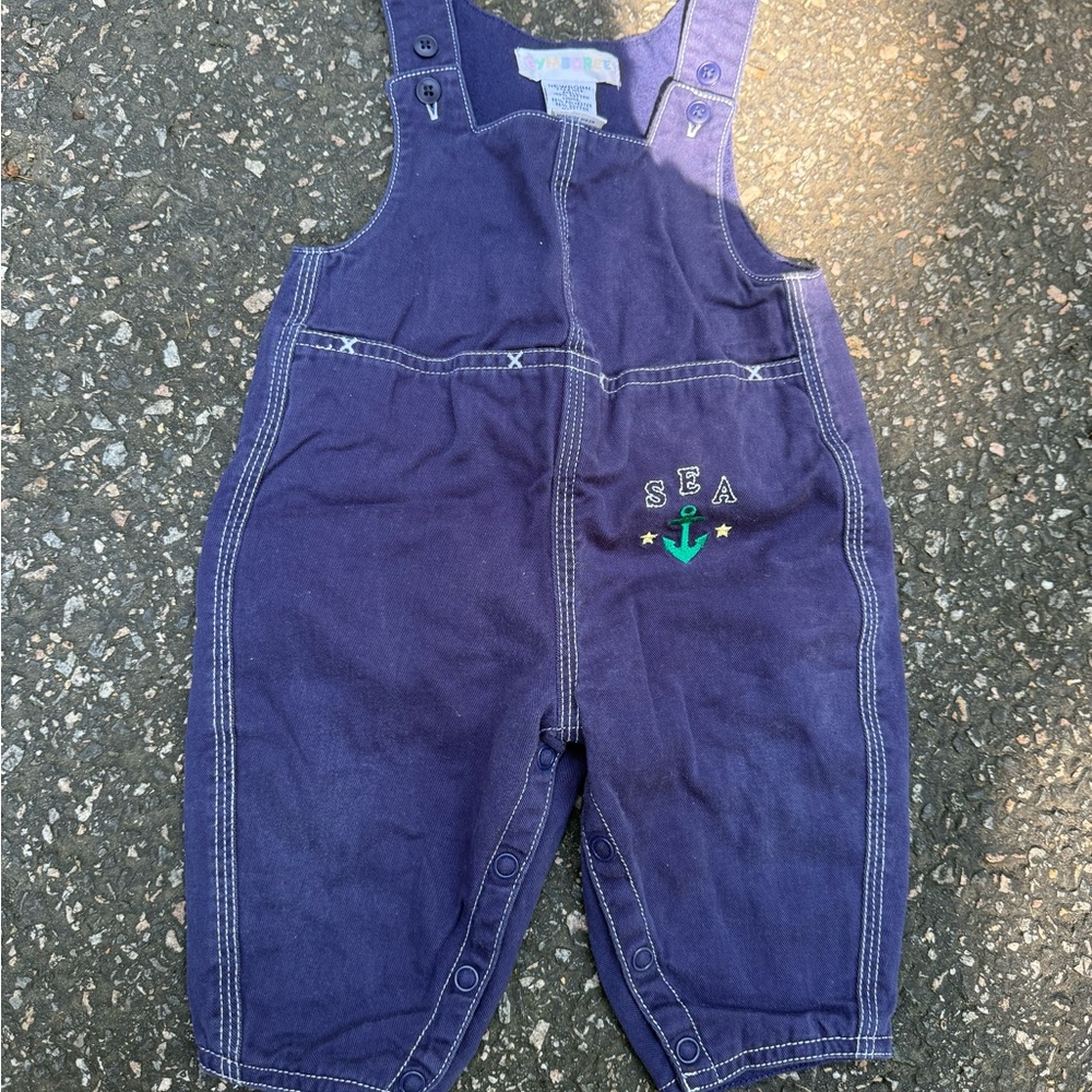 Vintage rainbow tag Gymboree Navy Overalls with Sea Embroidery